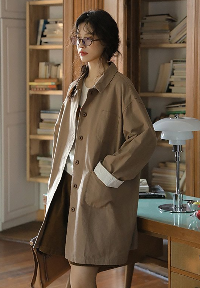 Autumn new retro literary mid-length trench coat CA25102409BW