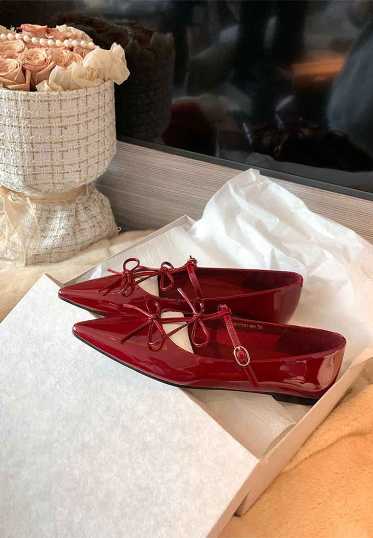 Pointed bow-knot flat-bottomed party shoes CA25030320RD