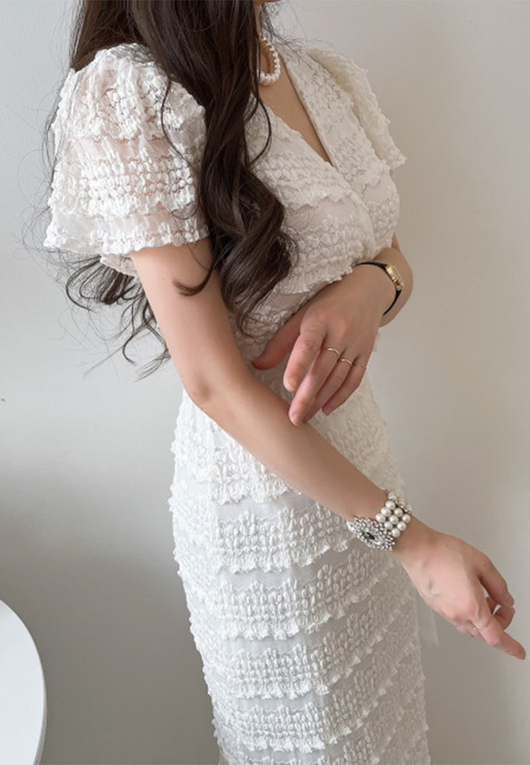 Lace Summer Elegant V-neck Strap Waist Dress CA25032709W