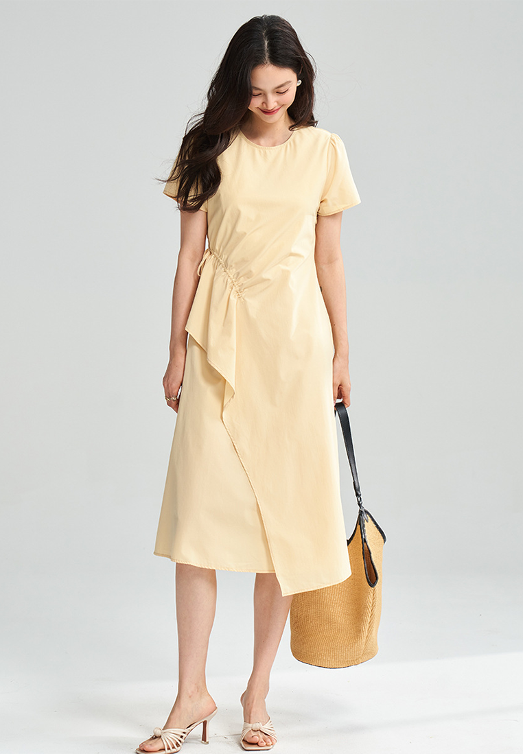 New summer yellow French irregular waist A-line dress CA25052909YE