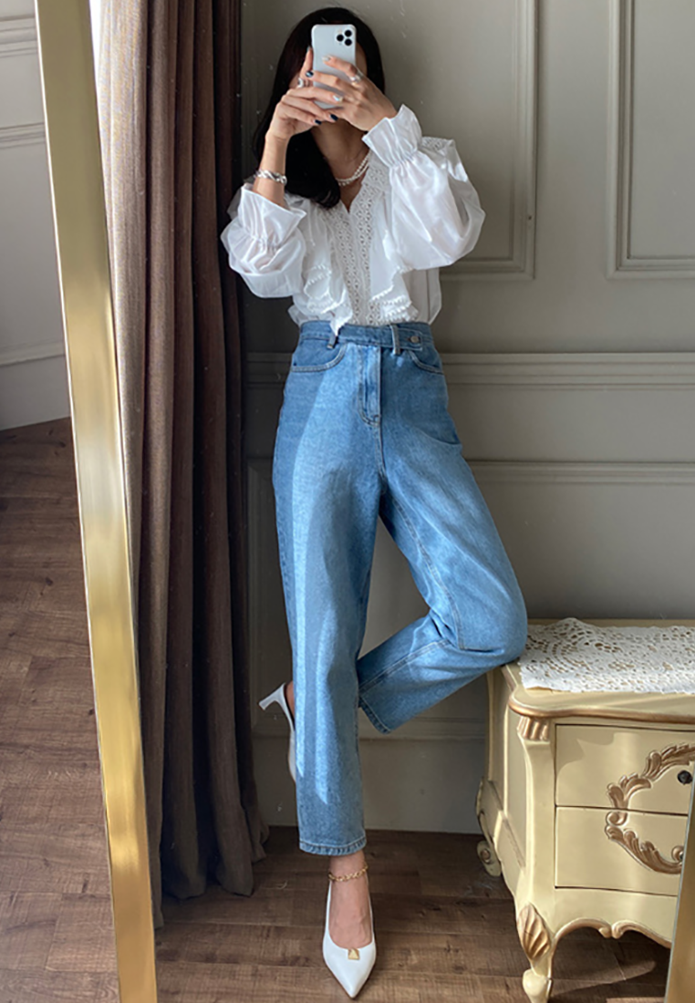 Autumn new Korean embroidered lace shirt CA25090209W