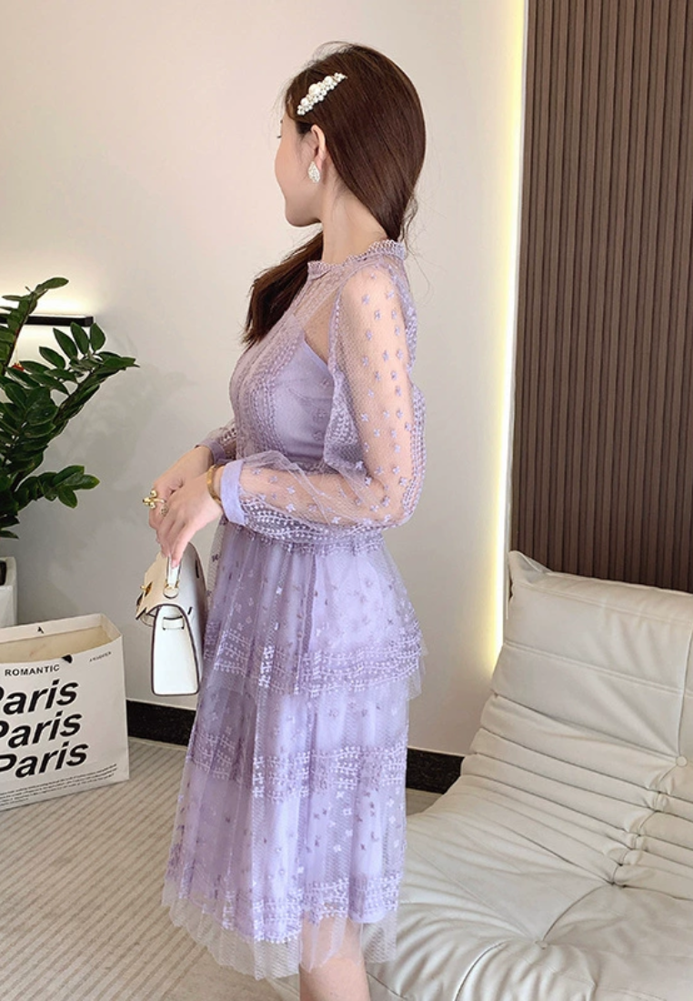 2025 New Purple Lace Mesh Dress CA25031209PU