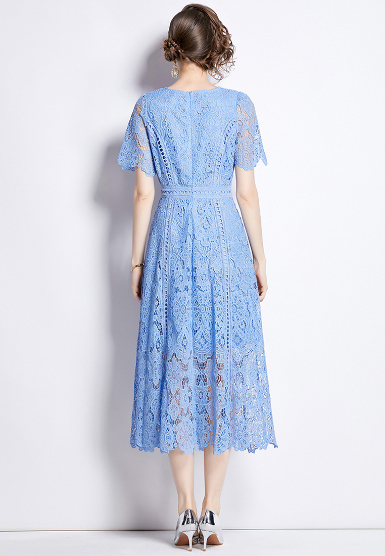 2024 Summer Round Neck Elegant Lace Dress CA24032609BL