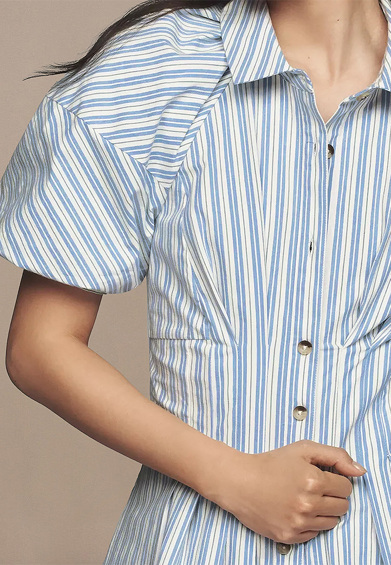 Flip collar striped pocket mini dress CA25042209BL