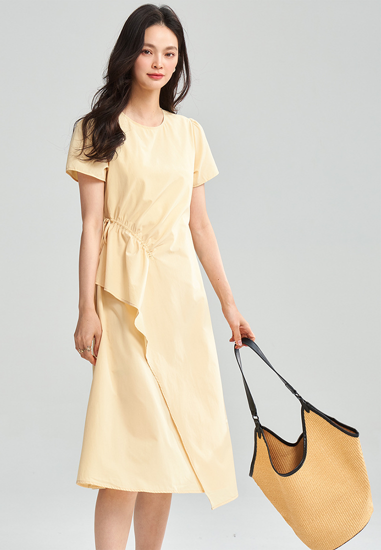 New summer yellow French irregular waist A-line dress CA25052909YE
