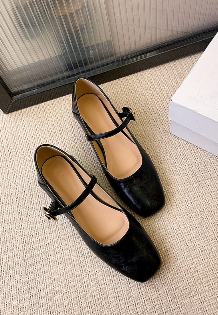 New French square toe flat shoes for commuting CA225042209BK