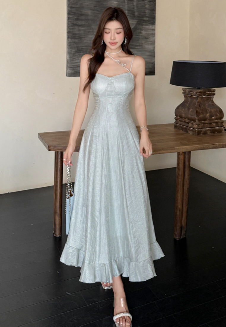 Flower Sling Waist White Dress CA25060309BL