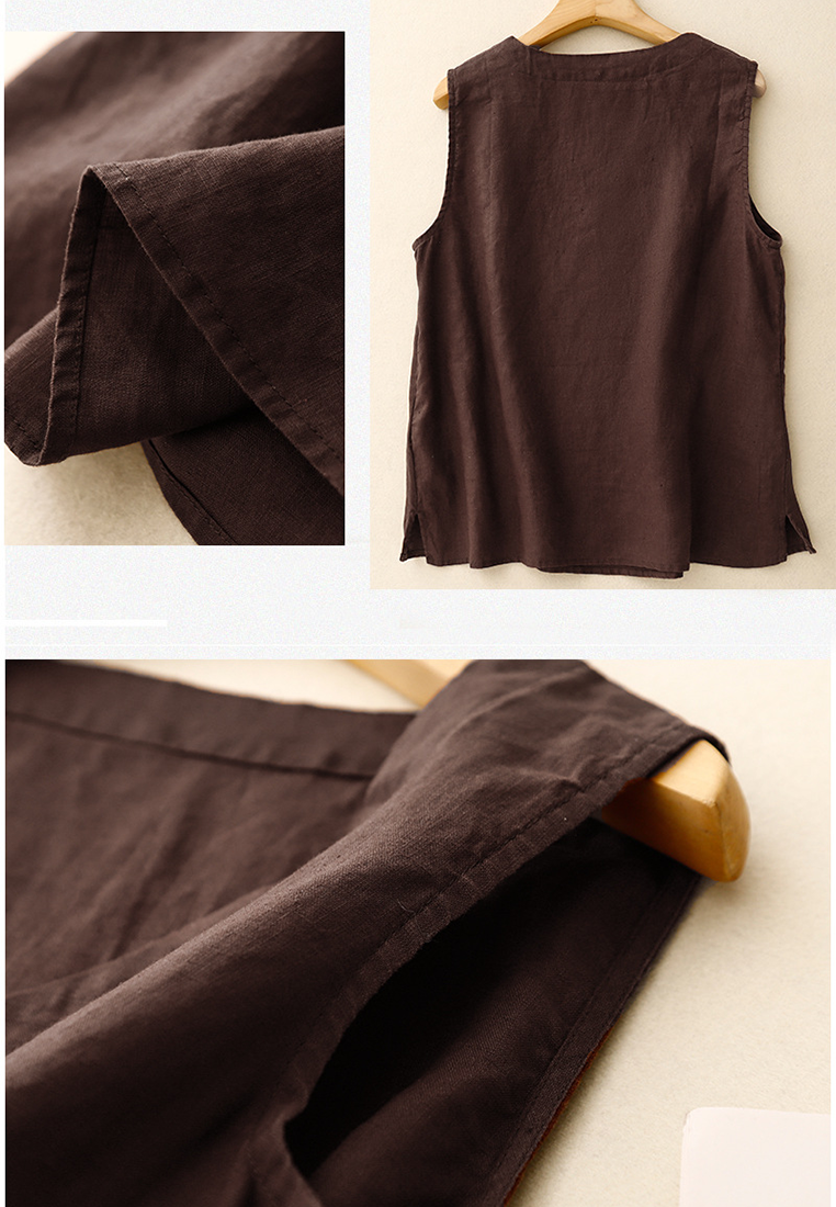 New Loose Cotton and Linen V-neck Vest CA25070909BW