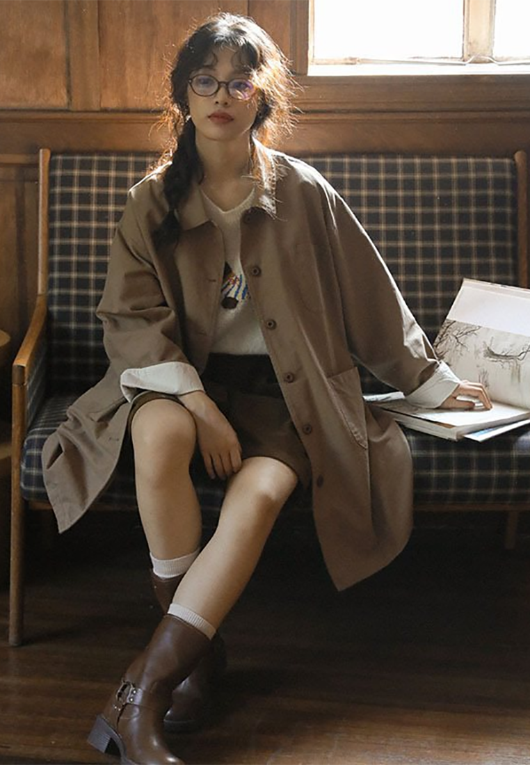 Autumn new retro literary mid-length trench coat CA25102409BW
