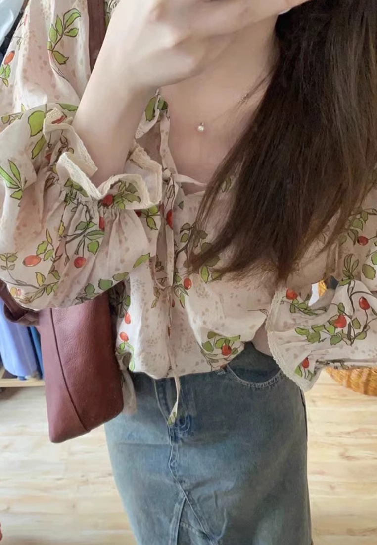 Gentle French retro loose sweet floral sunscreen shirt CA24030709