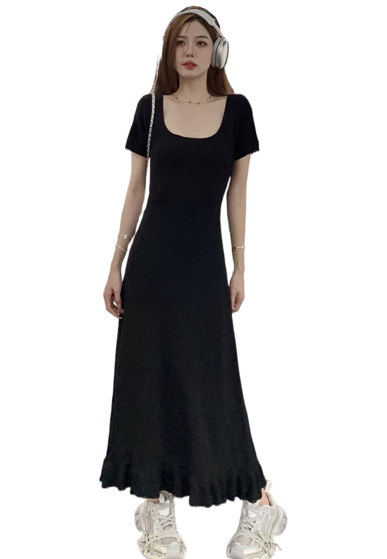 Summer new square neck short-sleeved knitted French ruffle dress CA24050609BE