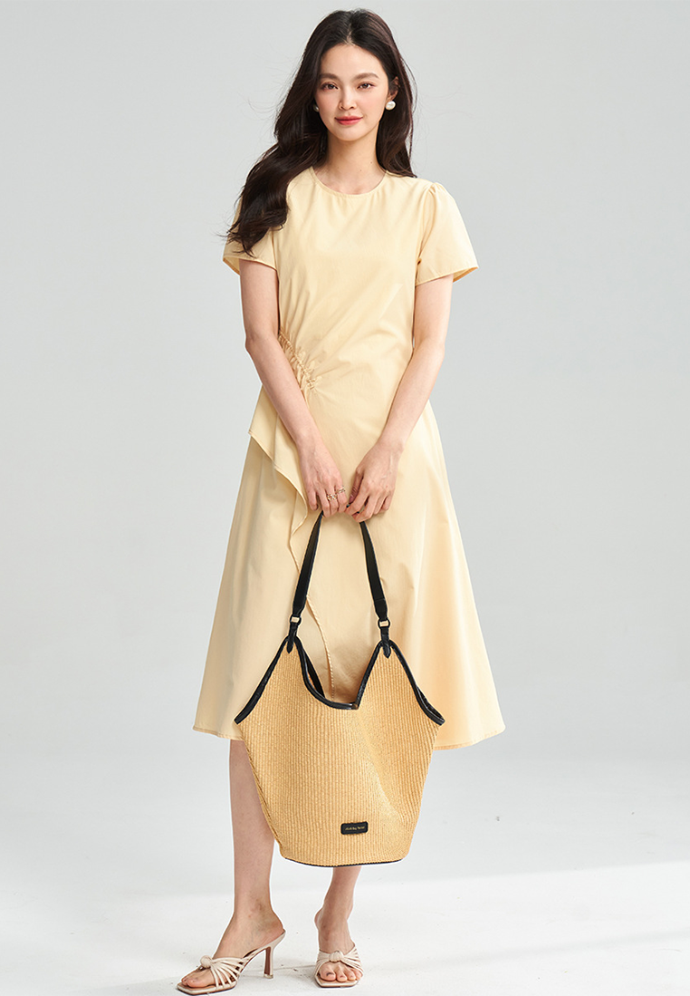 New summer yellow French irregular waist A-line dress CA25052909YE