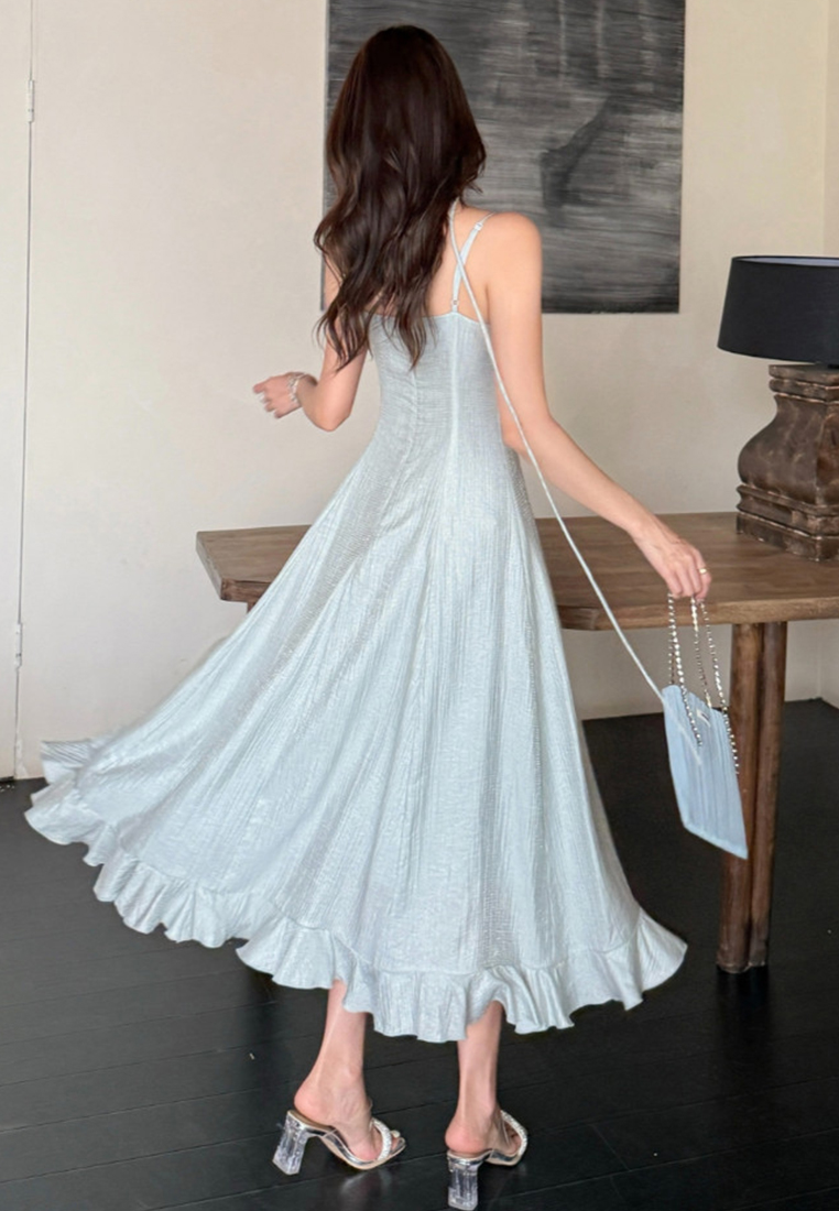 Flower Sling Waist White Dress CA25060309BL