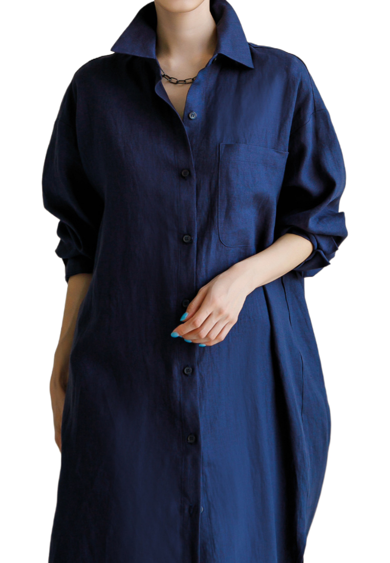 Elegant and loose-fitting long-sleeve dress CA25091909BL