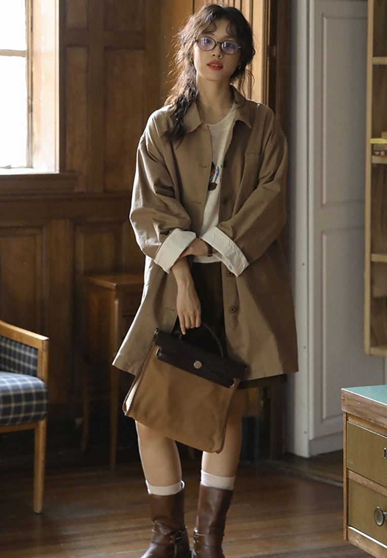 Autumn new retro literary mid-length trench coat CA25102409BW