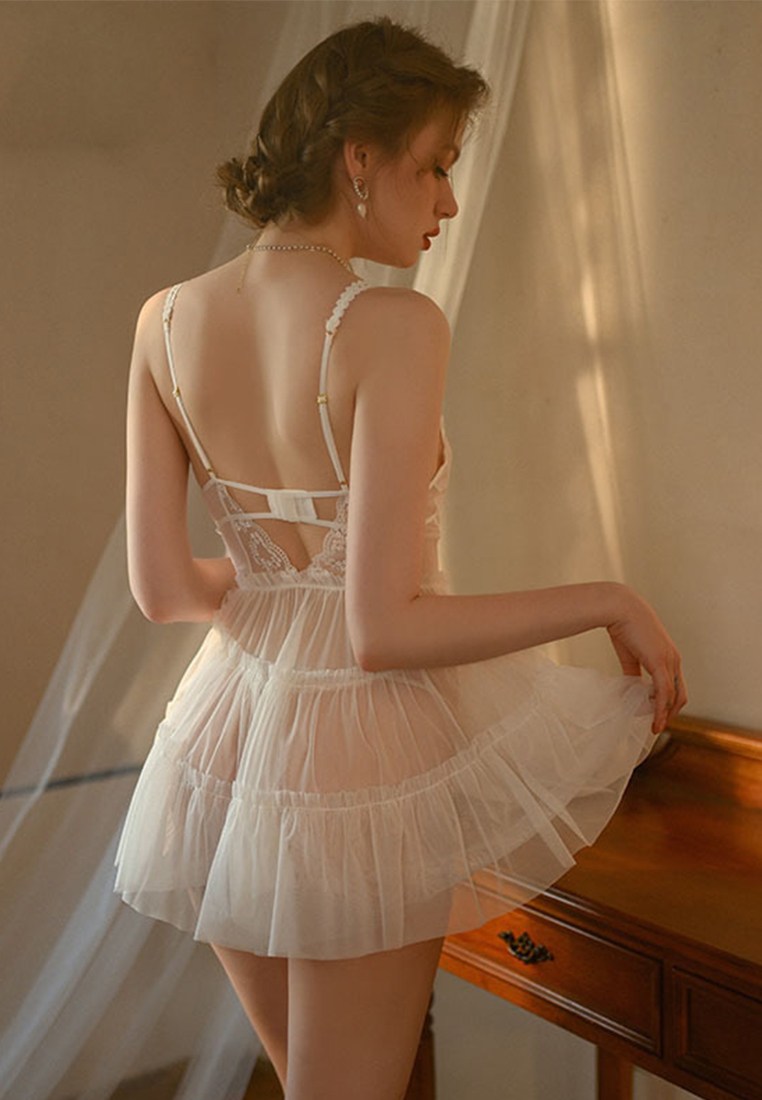 Limited edition new French lace embroidered sexy slip nightdress CA121709