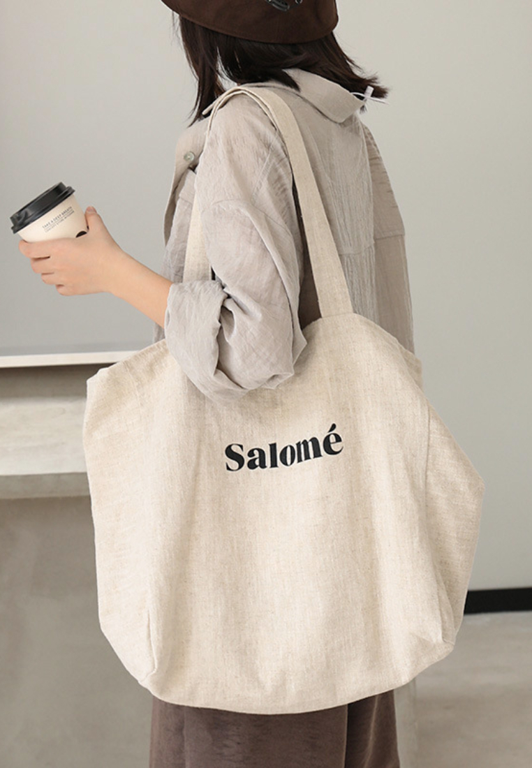 Casual Linen Tote Bag with "Salomé" Lettering K26051907