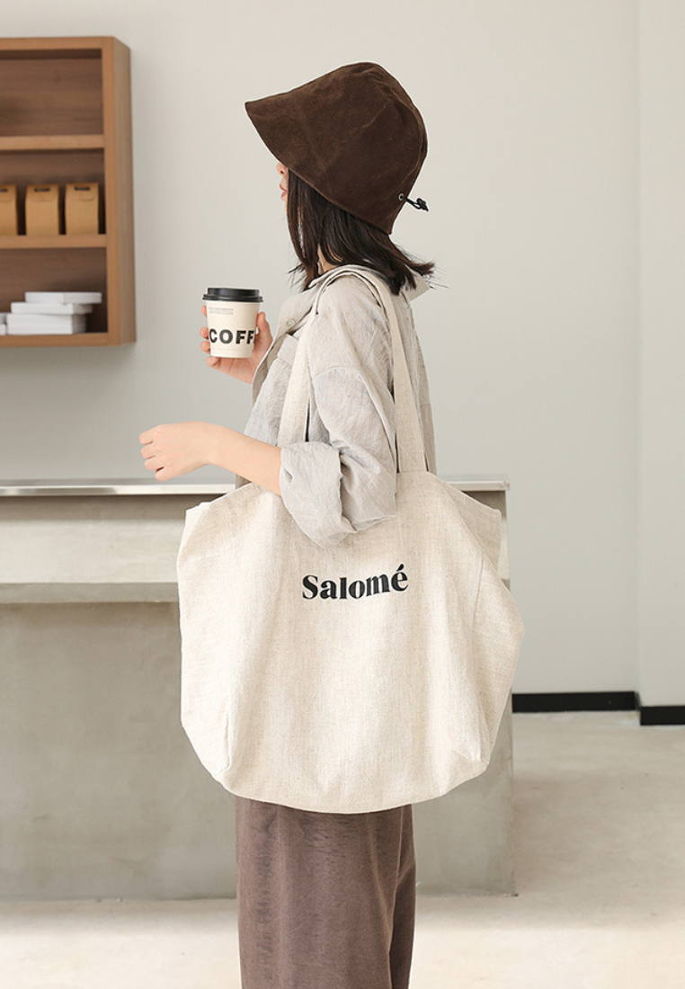 Casual Linen Tote Bag with "Salomé" Lettering K26051907