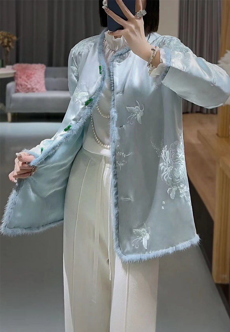 Chinese style high-end embroidered mink fur thickened coat jacket CA010609PI