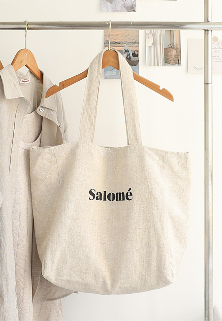 Casual Linen Tote Bag with "Salomé" Lettering K26051907