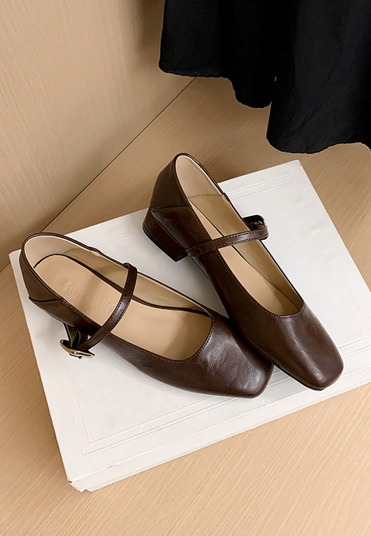 New French square toe flat shoes for commuting CA225042209BK