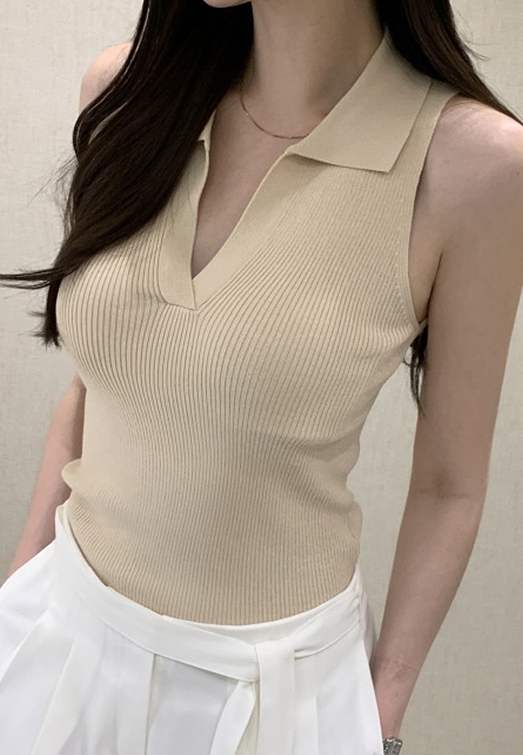 New summer simple lapel sleeveless top CA25070909BE