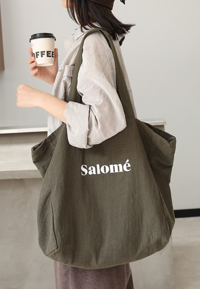 Casual Linen Tote Bag with "Salomé" Lettering K26051907