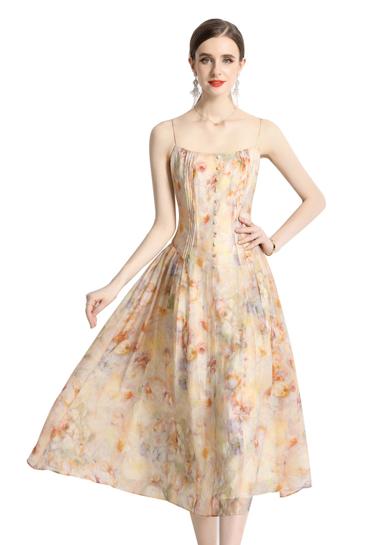 Sweet and Romantic Atmosphere Floral Chiffon Spaghetti Strap Dress CA061390
