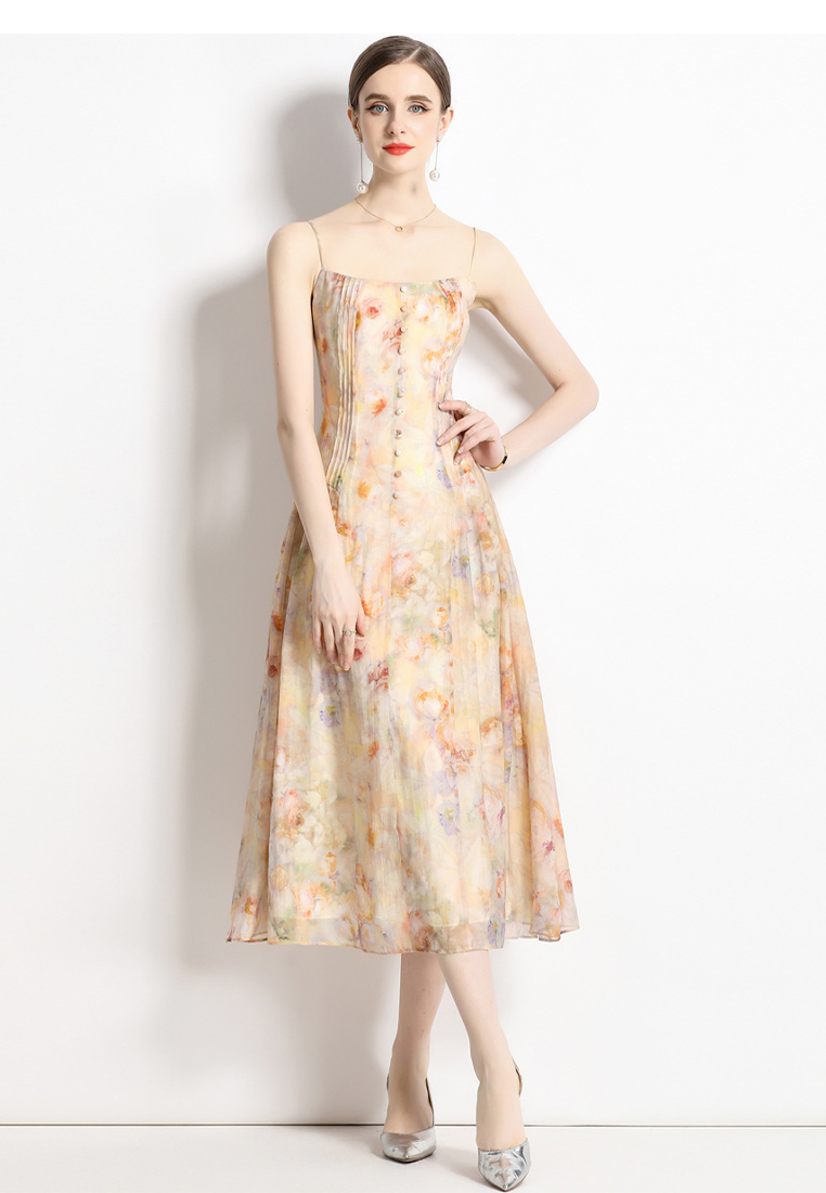 Sweet and Romantic Atmosphere Floral Chiffon Spaghetti Strap Dress CA061390