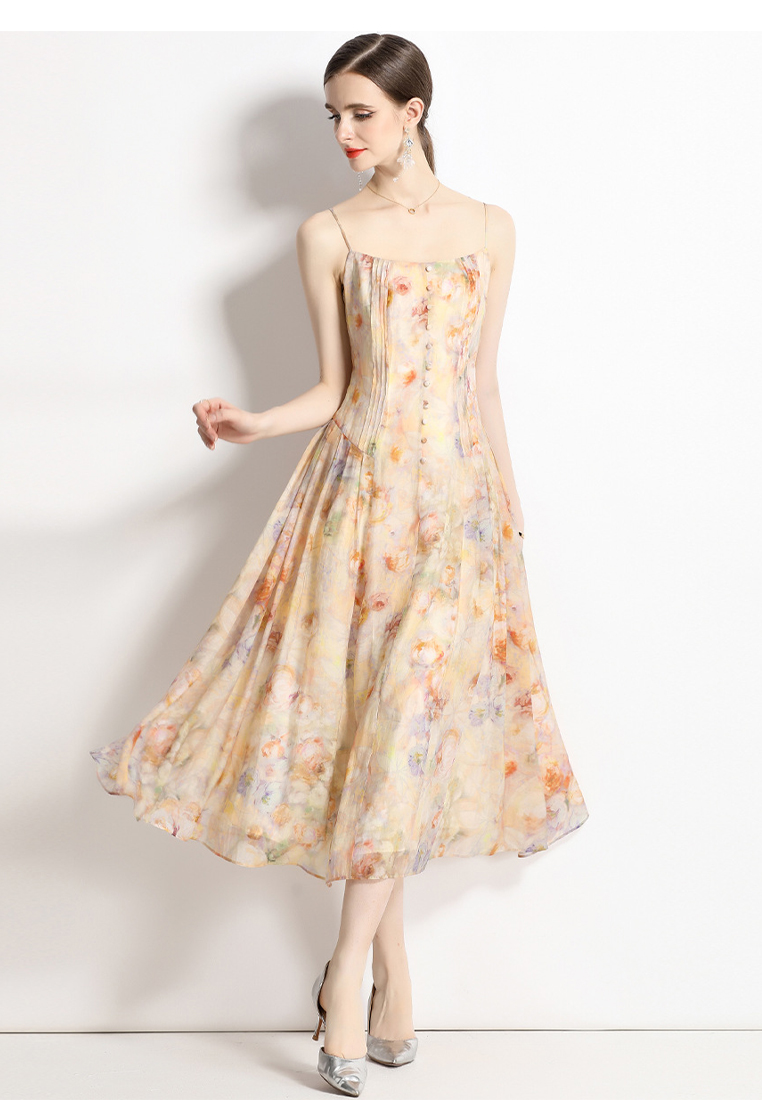 Sweet and Romantic Atmosphere Floral Chiffon Spaghetti Strap Dress CA061390