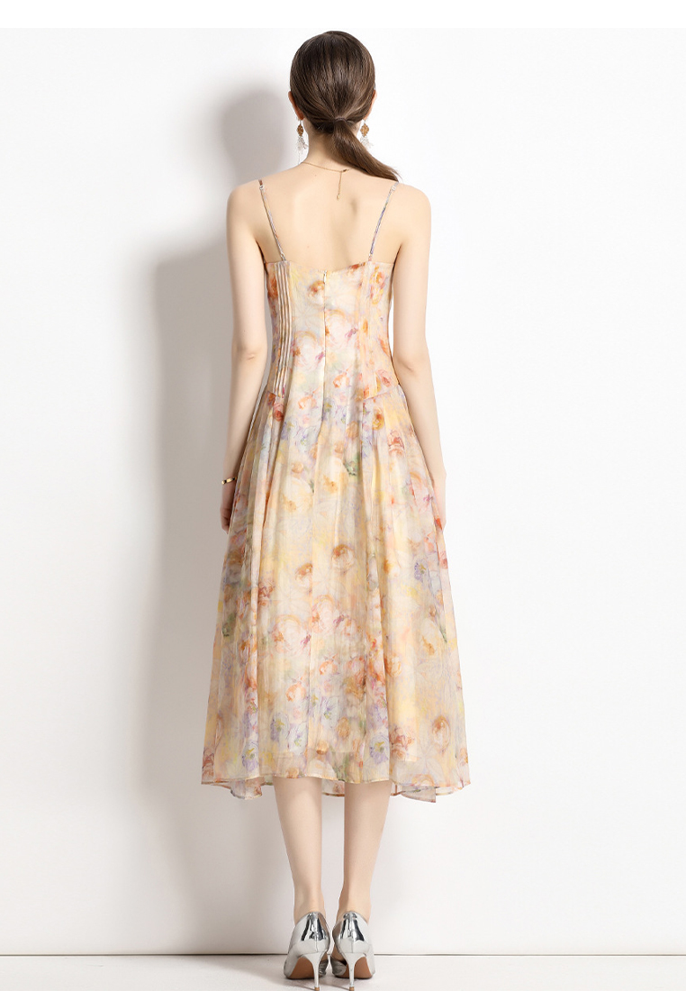 Sweet and Romantic Atmosphere Floral Chiffon Spaghetti Strap Dress CA061390