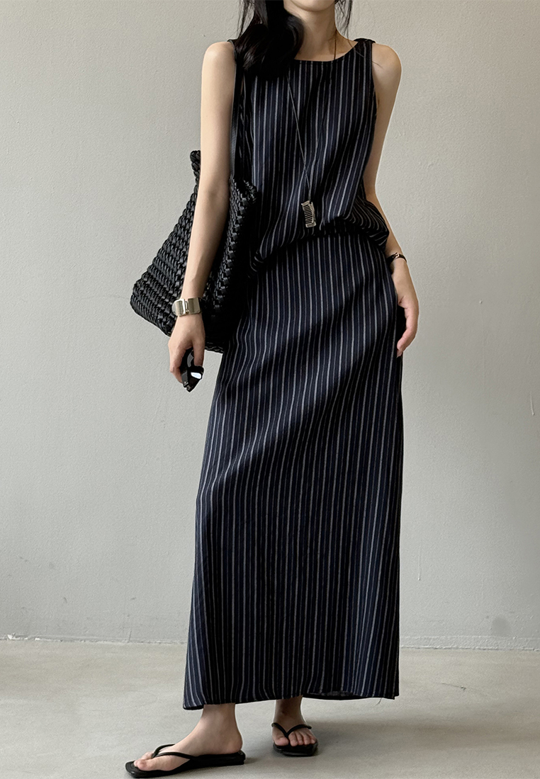 Summer Commuter Tencel Linen Striped Vest and Skirt Two-Piece Set CA25061790BE