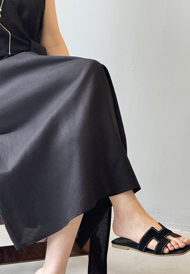 Summer French Tencel Linen Sleeveless V-Neck Vest Dress CA25061791BL