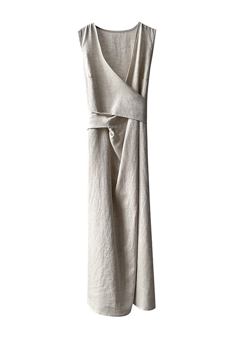 Summer French Tencel Linen Sleeveless V-Neck Vest Dress CA25061791BL