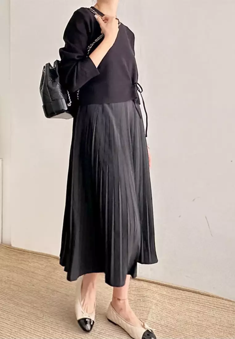 Casual versatile knitted sweater pleated camisole half skirt set CA24092736GY