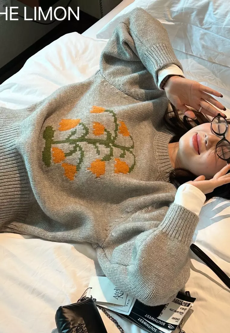 Temperament new flower pattern knitted sweater top K112603BE