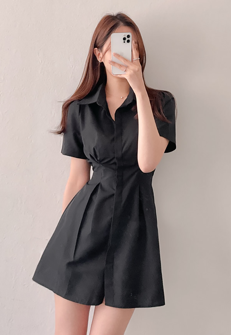 French solid color waist slimming dress CA25032727BL