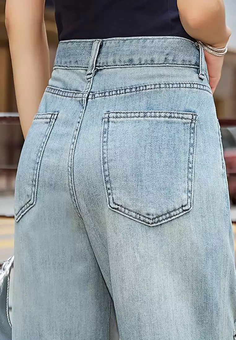 New high waisted loose straight leg jeans CA24092311BL