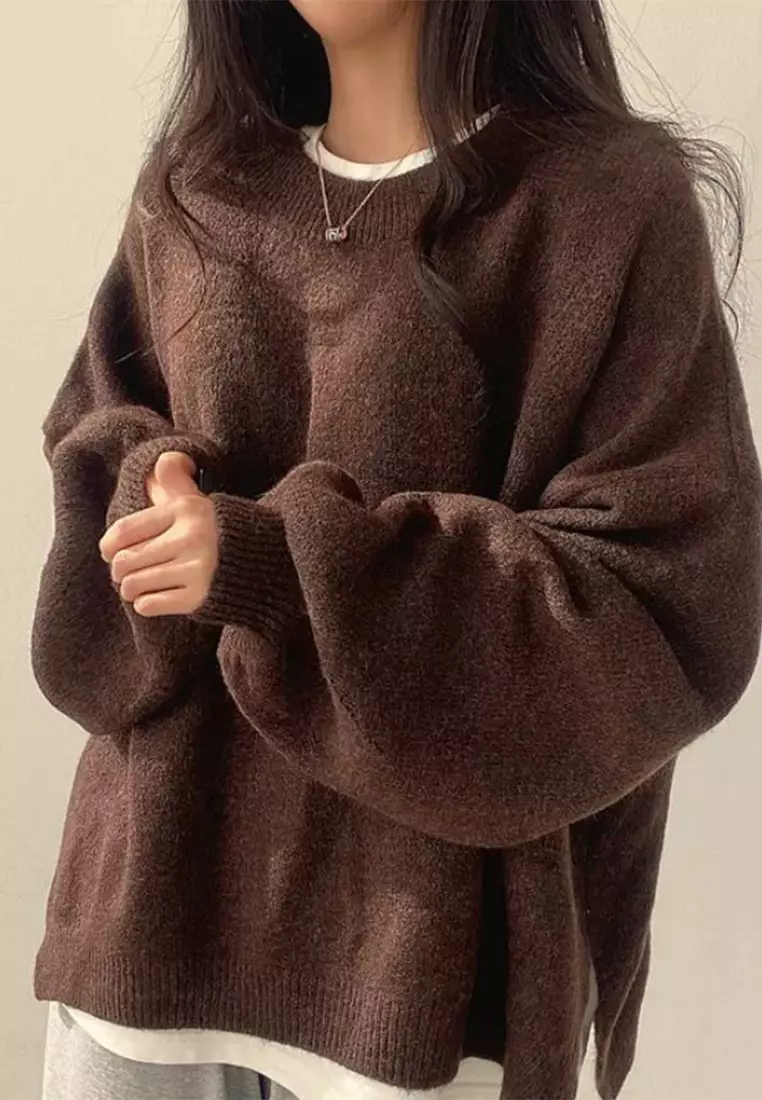 Casual versatile long sleeved warm knit sweater CA24092732BW