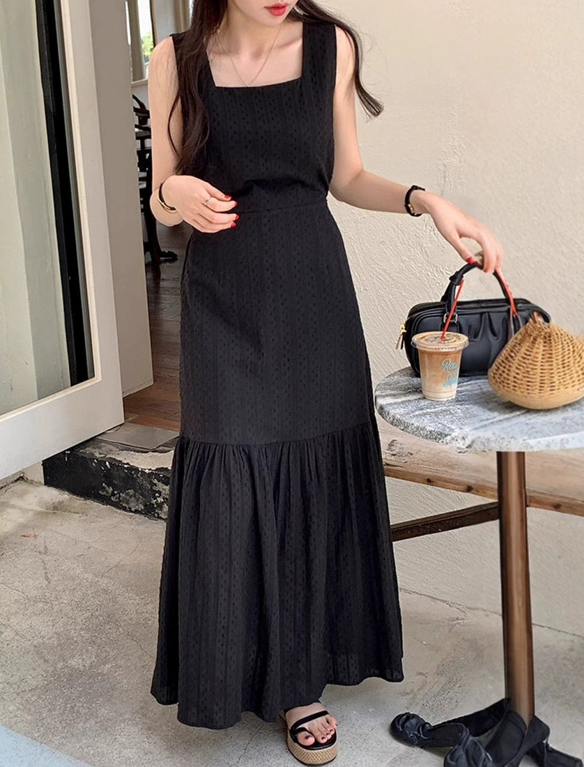 2025 Summer Crochet Back Zipper Ruffle Sleeveless Dress CA25021331W