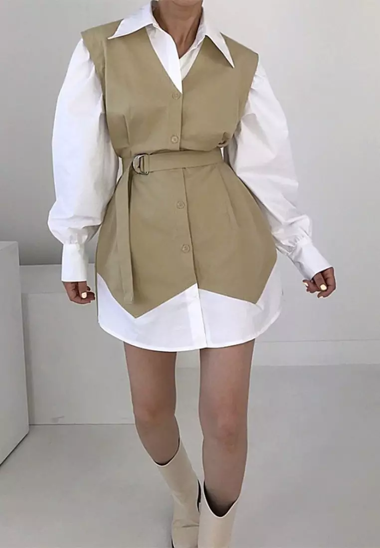 Korean retro lapel contrasting long sleeved dress CA24092734BE