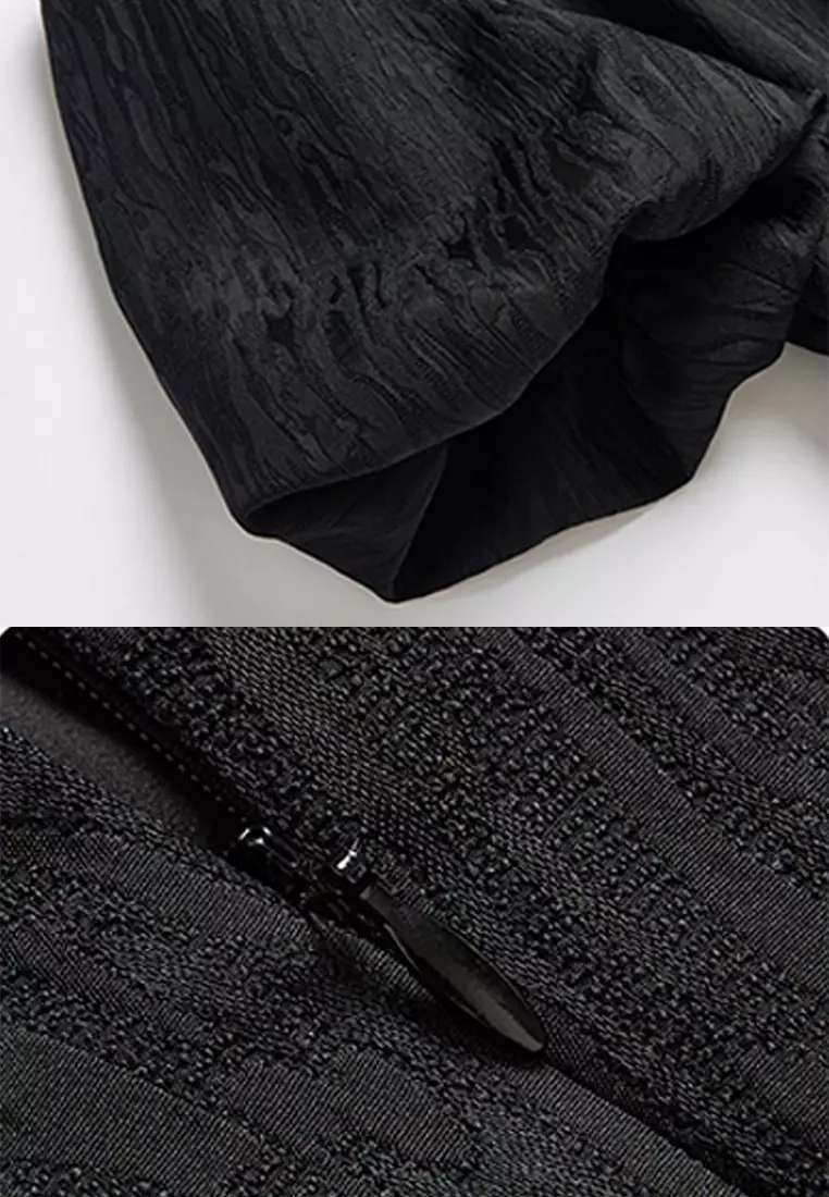 French elegant bubble sleeve black dress CA24102526BK