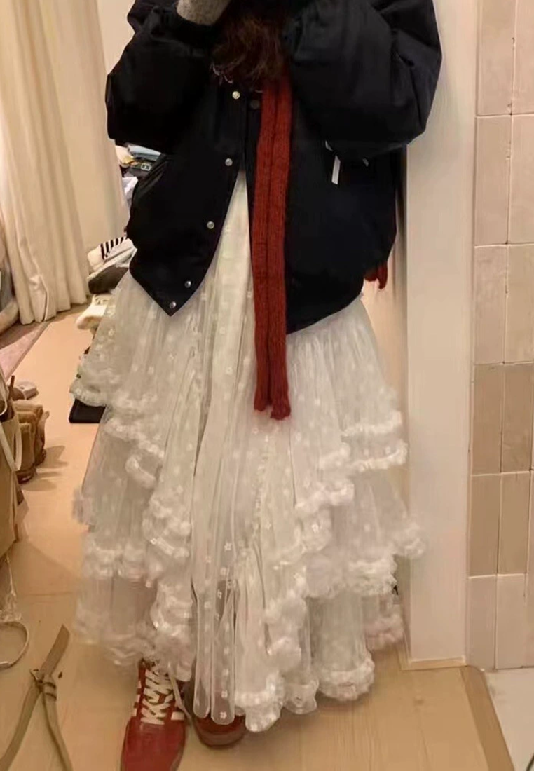 2025 Early Spring New Sweet Flower Mesh Cake Skirt CA25021301W