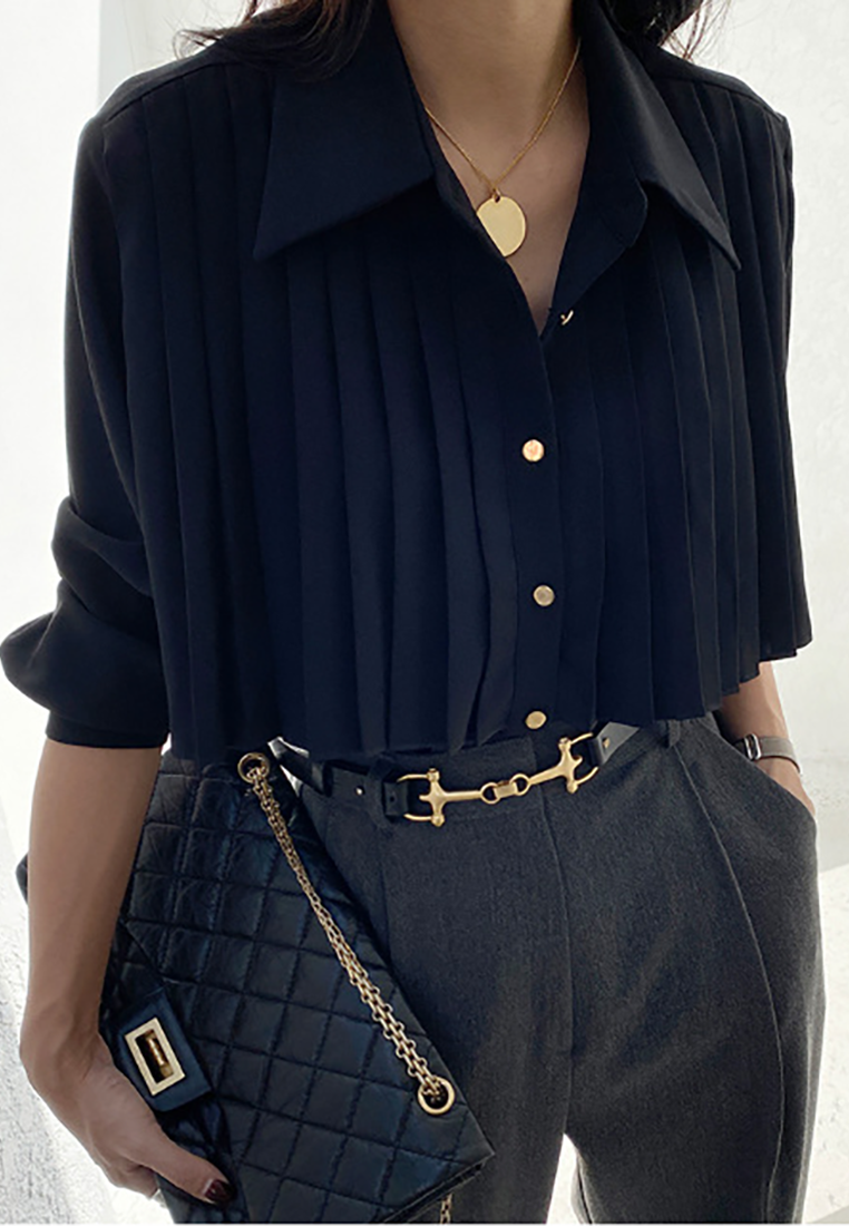 New temperament pleated stitching design shirt top K092706-W