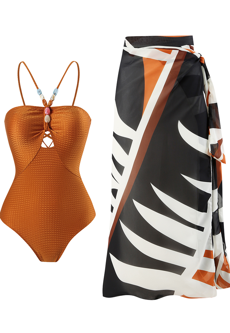 2025 French Chiffon Skirt One-Piece Swimsuit Set CA25030504GR