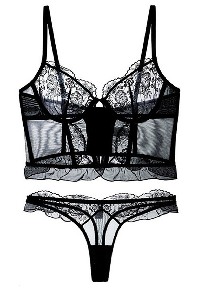 French lace herringbone corset sexy bra set CA25052395W