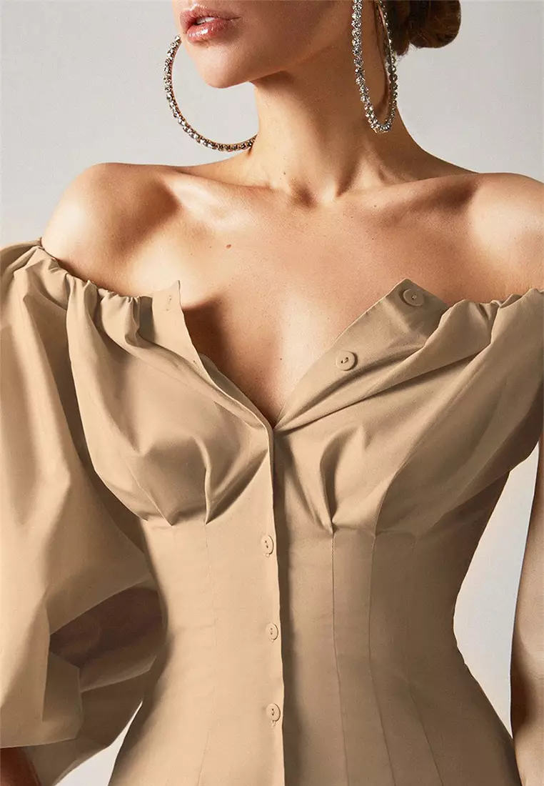 New design long sleeve puff lantern sleeve off shoulder shirt top A121824BW