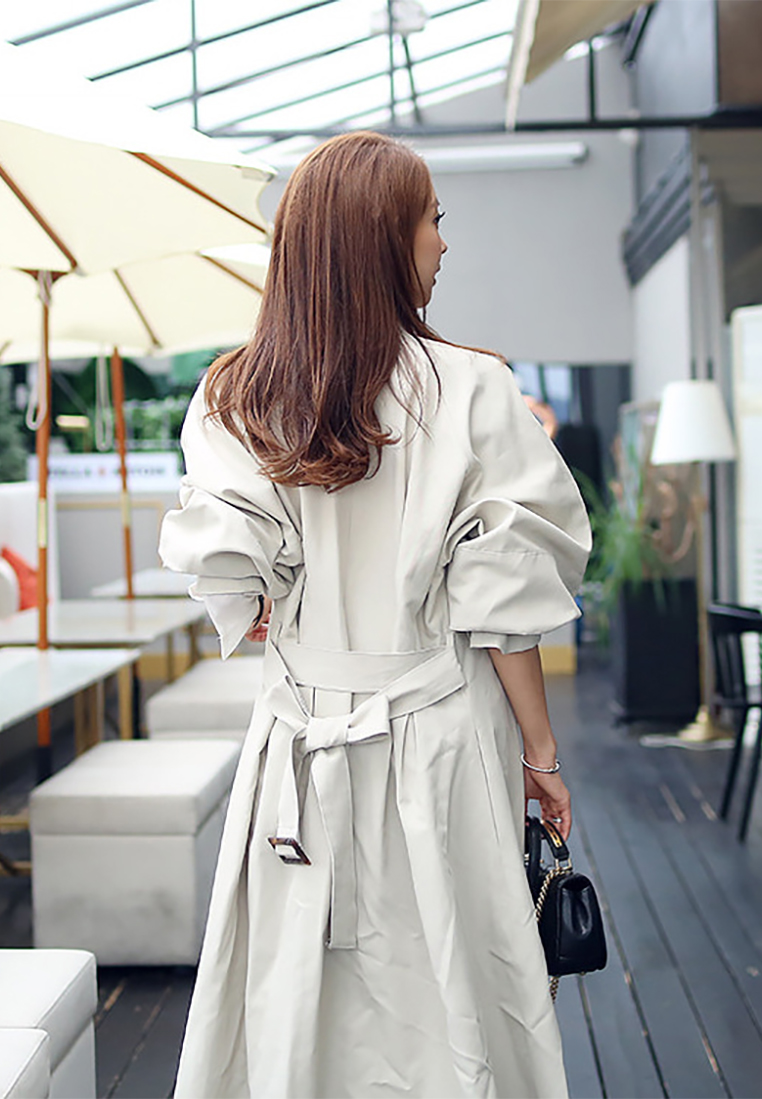 New temperament stand collar retro mid-length trench coat jacket dress K100305BL