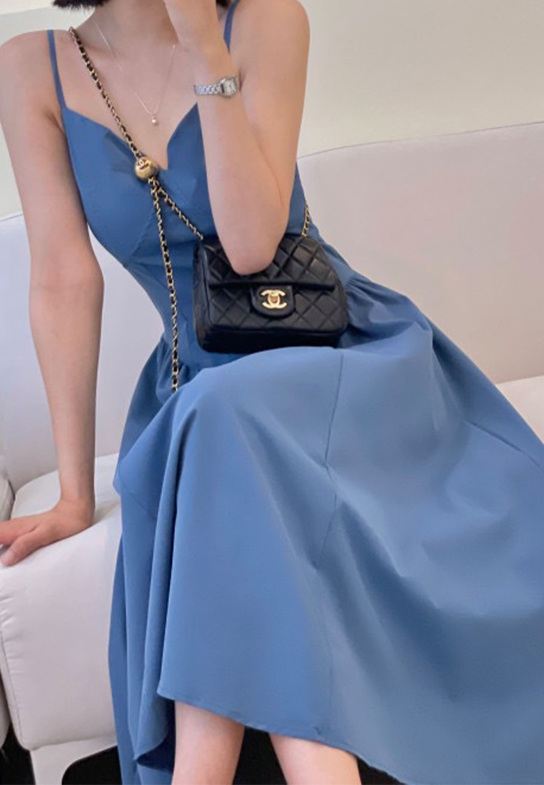 Korean Summer Splicing Waist Strap Dress CA25032734BL