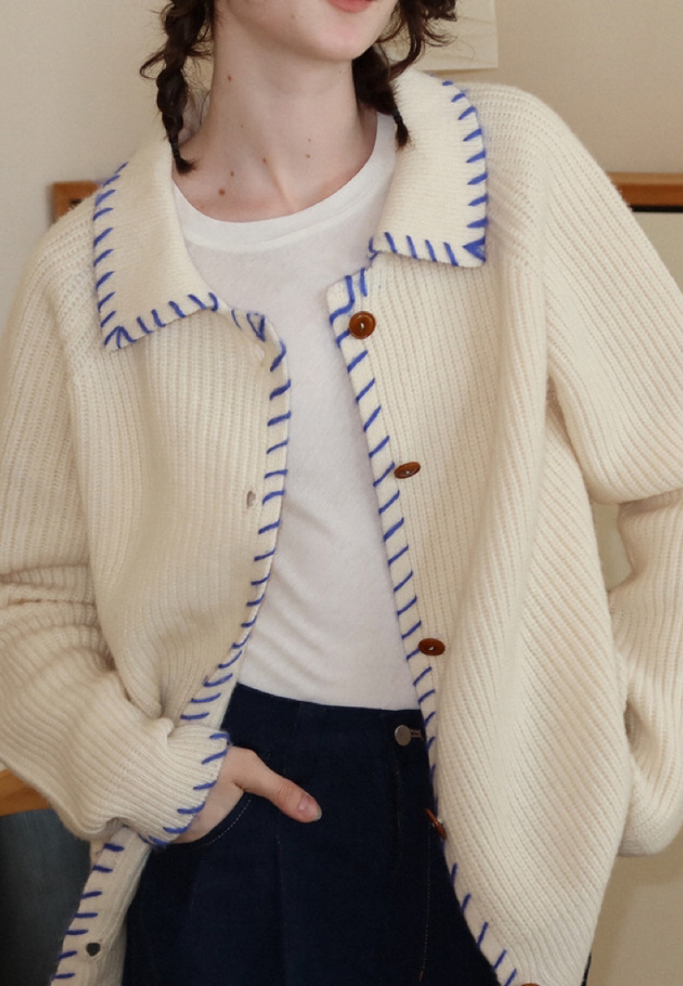 Temperament new contrasting color lapel knitted top Cardigans K120904BE